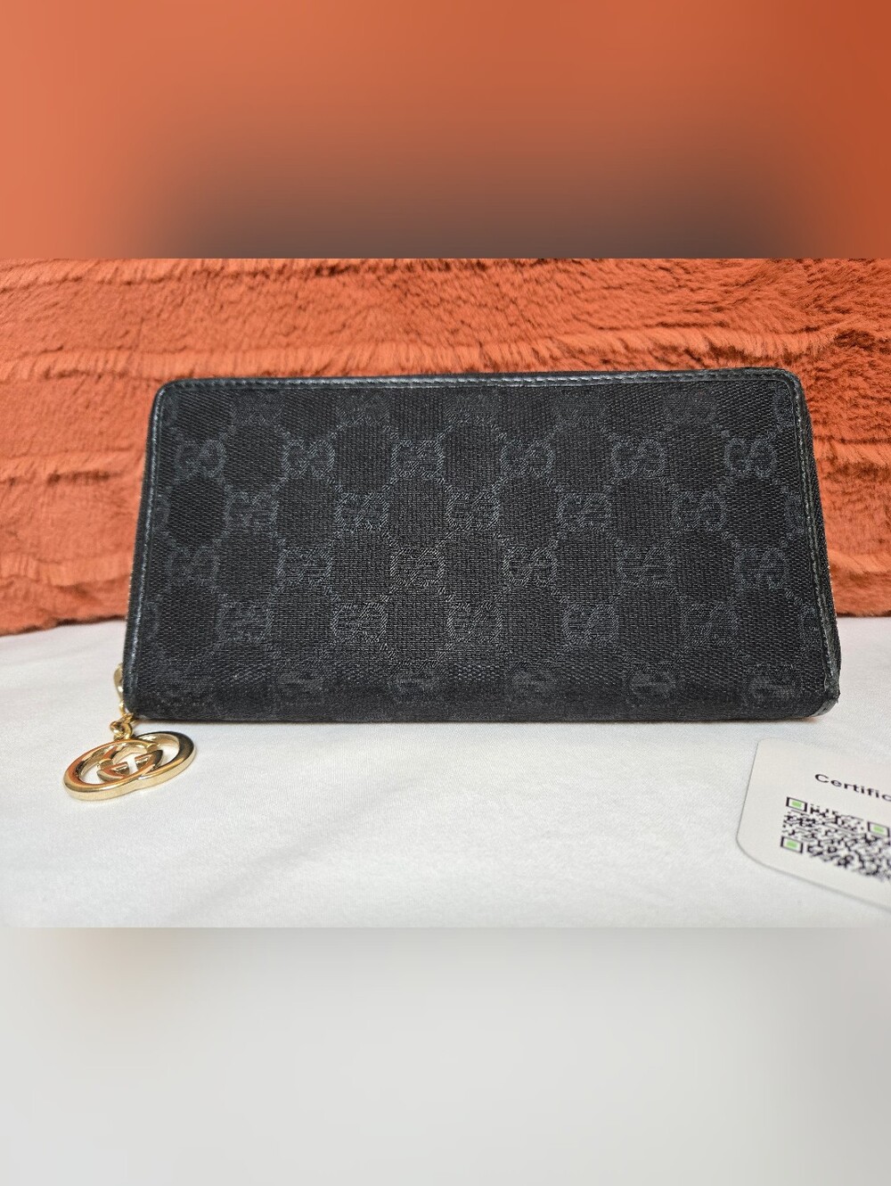 Gucci Black Canvas Zip Around Wallet